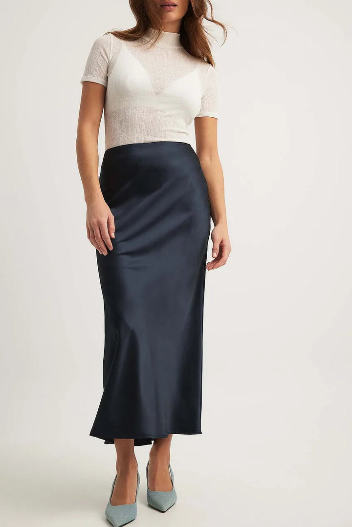 High Waist Satin Skirt – Leona-Dark blue-S-The Livary
