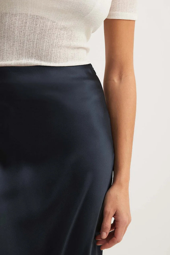 High Waist Satin Skirt – Leona-Black-S-The Livary