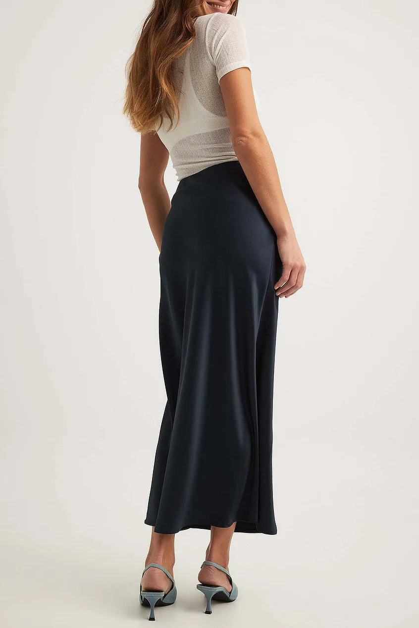 High Waist Satin Skirt – Leona-Black-S-The Livary