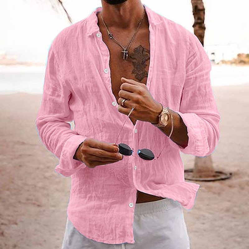 Breathable and lightweight men's summer shirt made of cotton – Francesco-Pink-S-The Livary