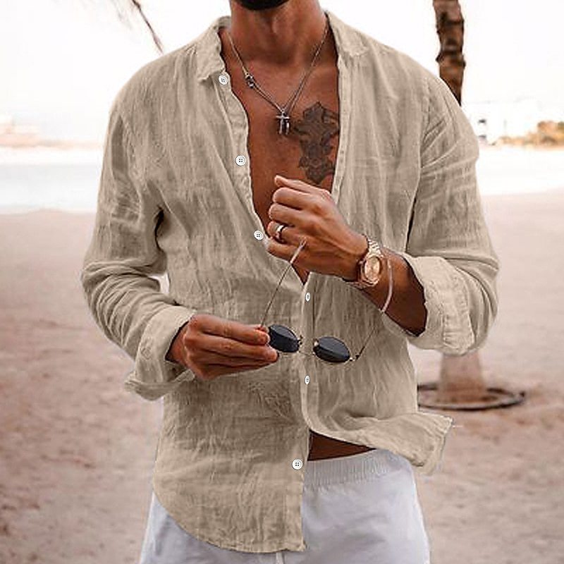 Breathable and lightweight men's summer shirt made of cotton – Francesco-Khaki-S-The Livary