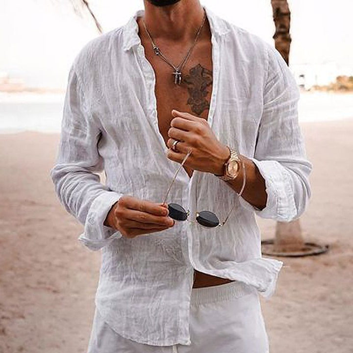 Breathable and lightweight men's summer shirt made of cotton – Francesco-White-S-The Livary