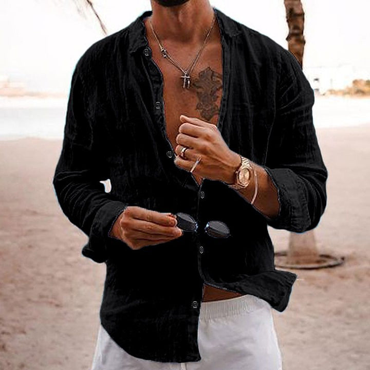 Breathable and lightweight men's summer shirt made of cotton – Francesco-Black-S-The Livary
