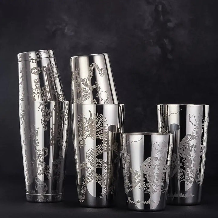 Engraved Cocktail Shaker – Mixaro-Chinese Dragon-The Livary