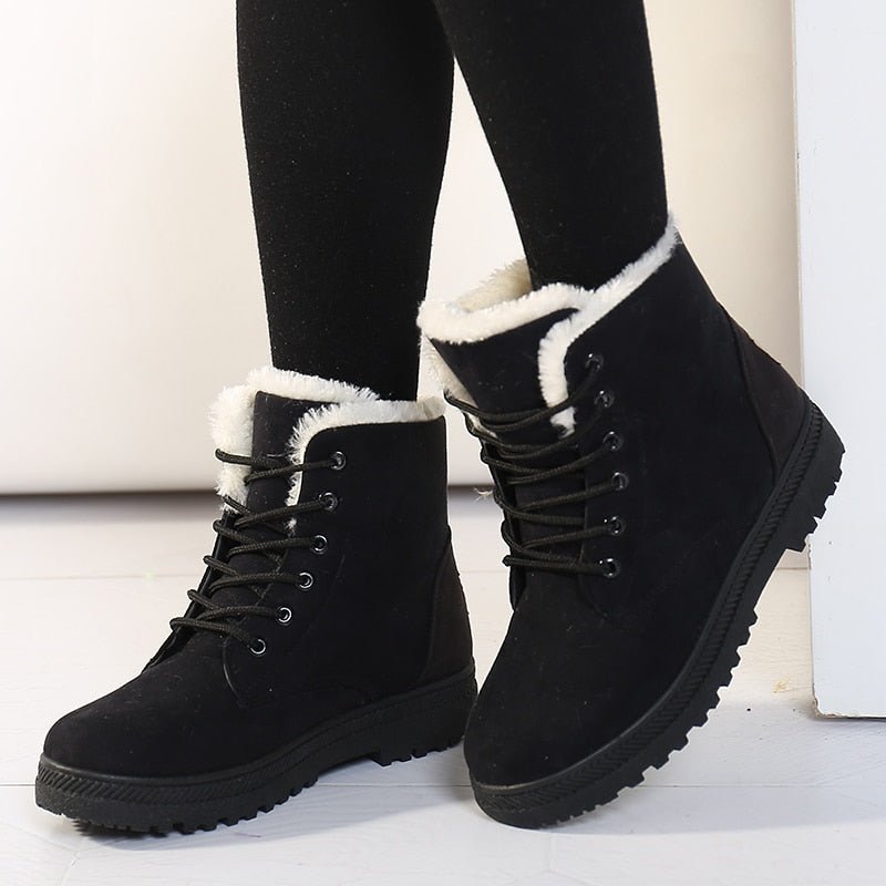 Warm Lined Women's Winter Boots with Laces - Eliza Fur Boot-Black-2.5-The Livary