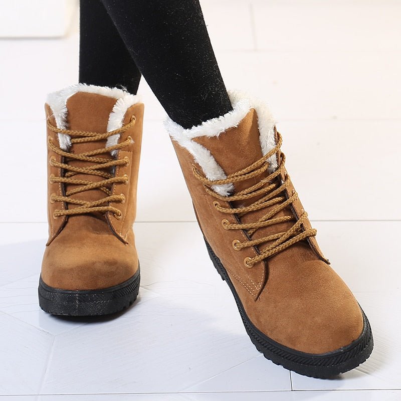 Warm Lined Women's Winter Boots with Laces - Eliza Fur Boot-Black-2.5-The Livary