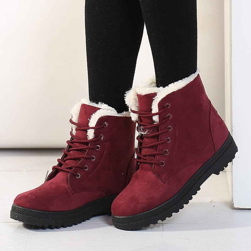 Warm Lined Women's Winter Boots with Laces - Eliza Fur Boot-Black-2.5-The Livary