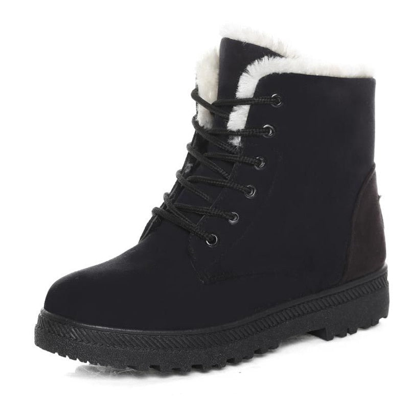 Warm Lined Women's Winter Boots with Laces - Eliza Fur Boot-Black-2.5-The Livary