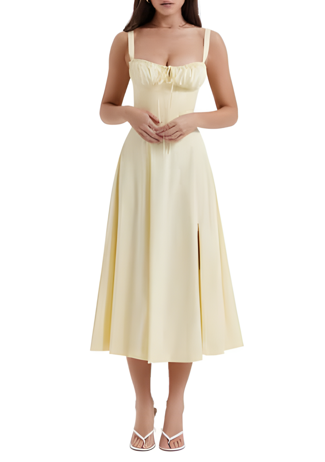 Floral Maxi Dress with Waist Definition - Fleur-Yellow-S-The Livary