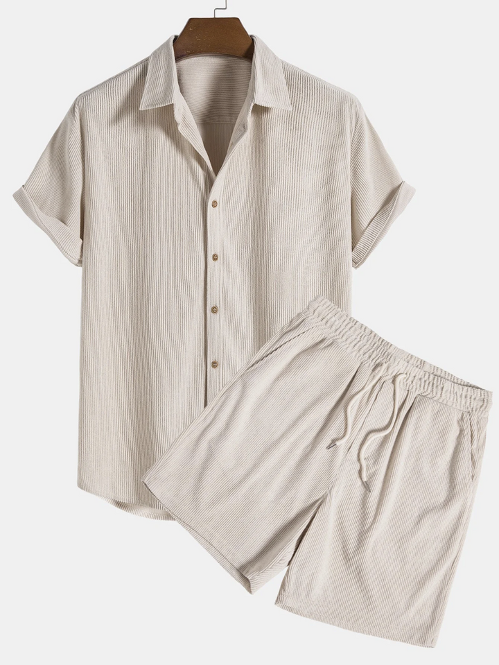 Stylish men's summer set with shirt and cord shorts - SummerCore-Beige-S-The Livary