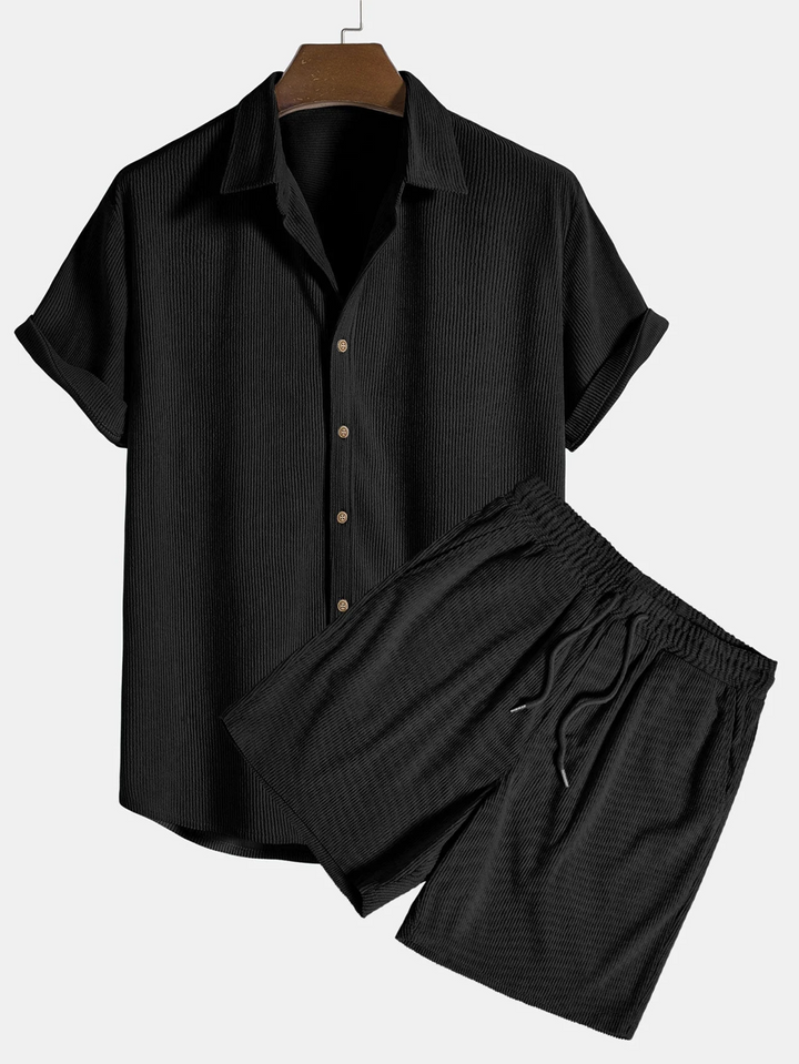 Stylish men's summer set with shirt and cord shorts - SummerCore-Black-S-The Livary