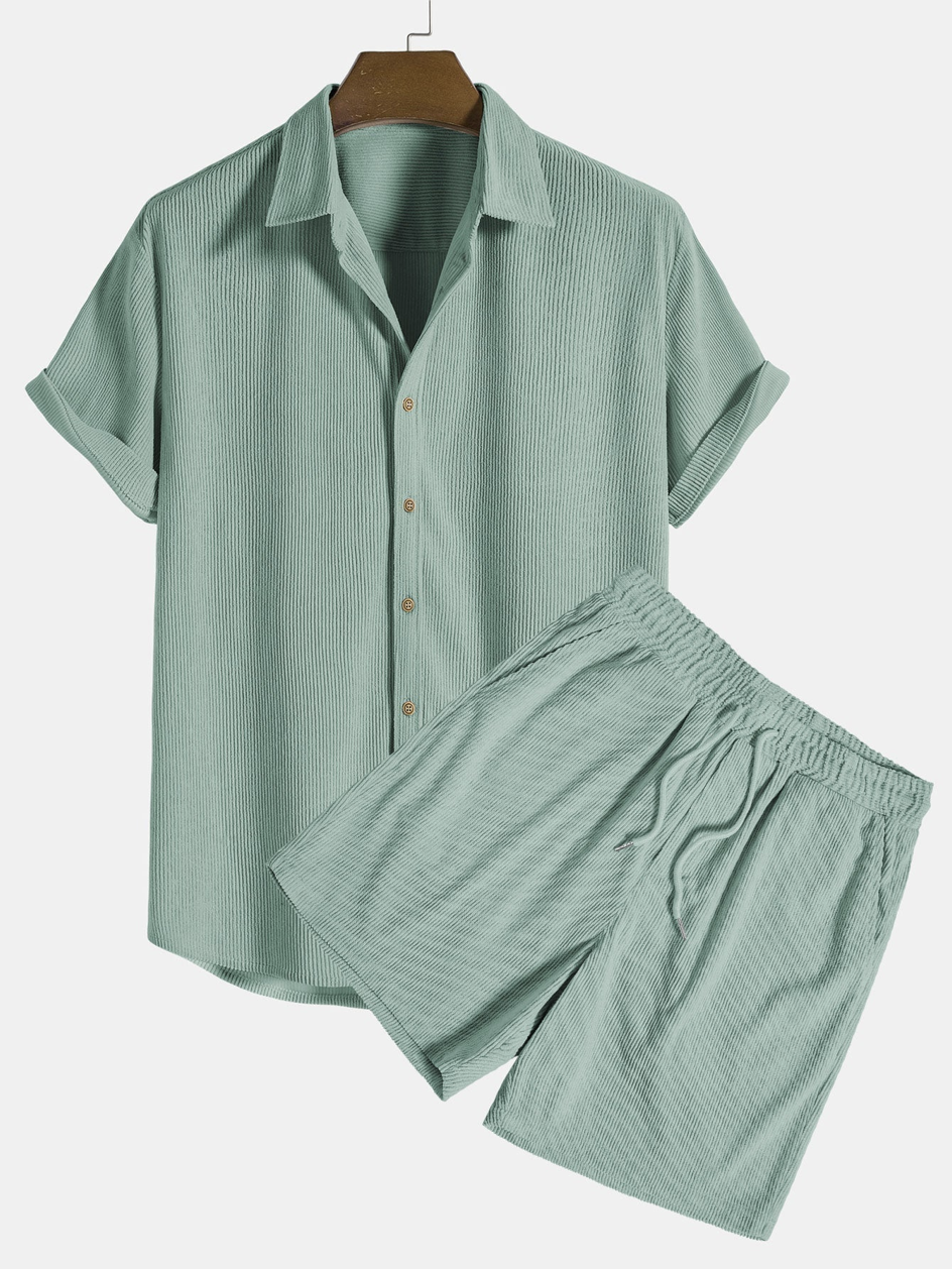 Stylish men's summer set with shirt and cord shorts - SummerCore-Green-S-The Livary