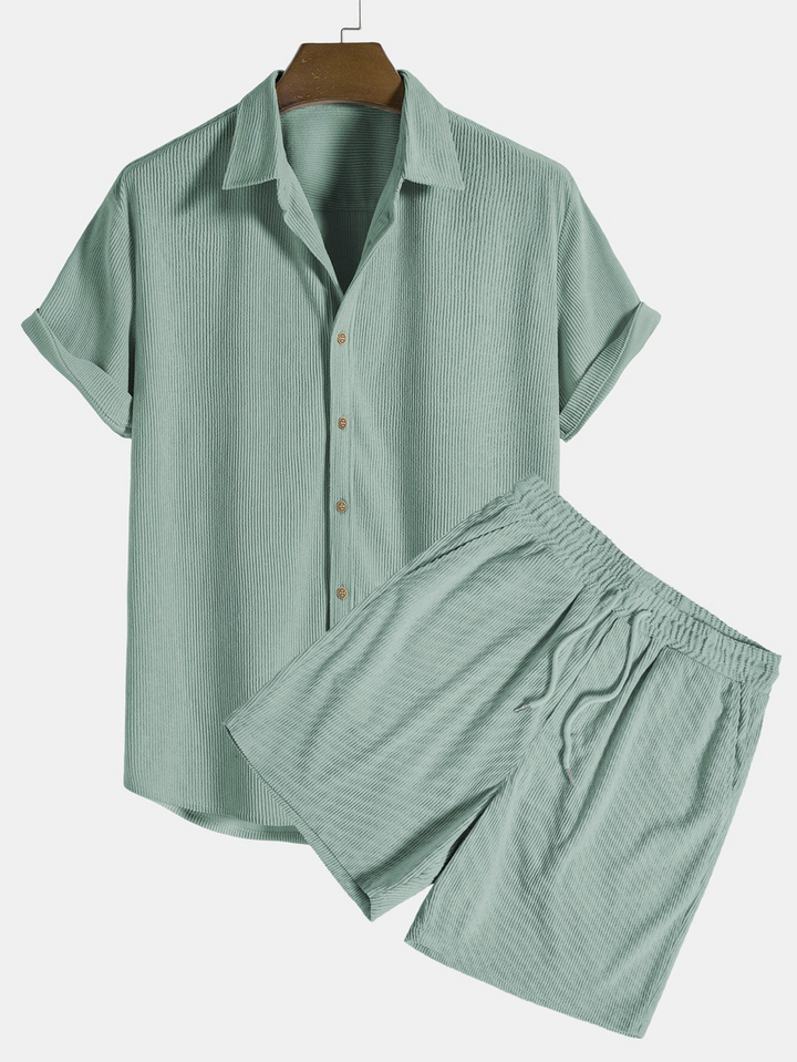 Stylish men's summer set with shirt and cord shorts - SummerCore-Green-S-The Livary