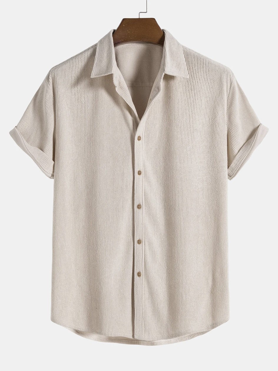 Stylish men's summer set with shirt and cord shorts - SummerCore-Beige-S-The Livary
