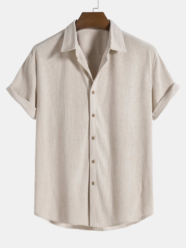 Stylish men's summer set with shirt and cord shorts - SummerCore-Beige-S-The Livary