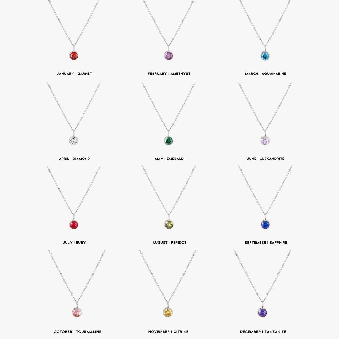 Birthstone Necklace - Aurora-January | Pomegranate-Silver-The Livary