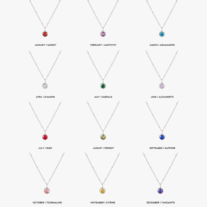 Birthstone Necklace - Aurora-January | Pomegranate-Silver-The Livary