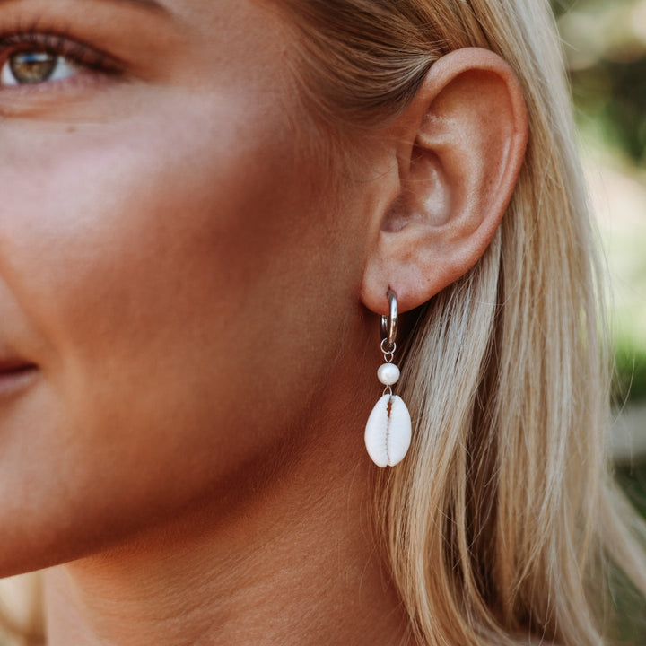 Cowrie Earrings - Elara-Silver-The Livary