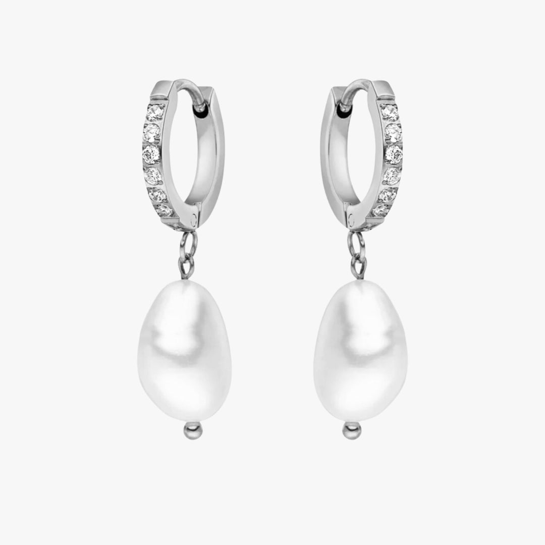 Hoops with freshwater pearls - Arina-Silver-The Livary