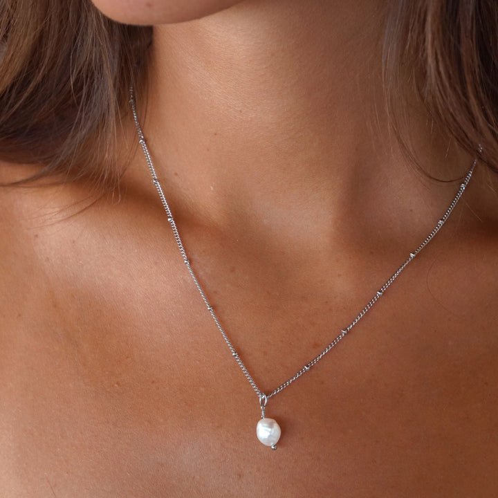 Baroque Pearl Pendant Necklace - Anisa-Silver-The Livary