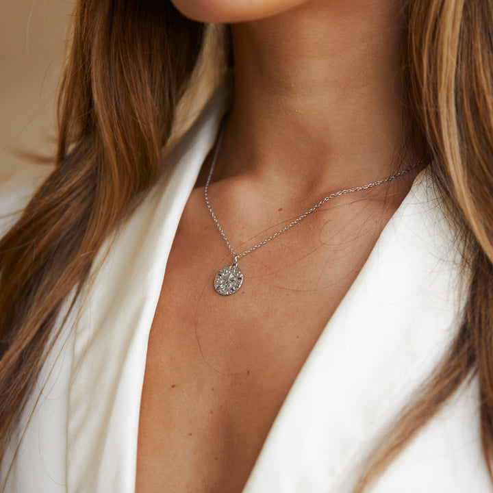 Necklace with Sand Dollar Pendant - Marisol-Silver-The Livary