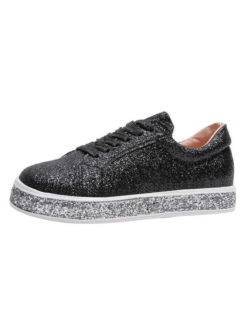 Stylish Platform Glitter Ladies Sneakers - Sienna-Silver-2.5-The Livary
