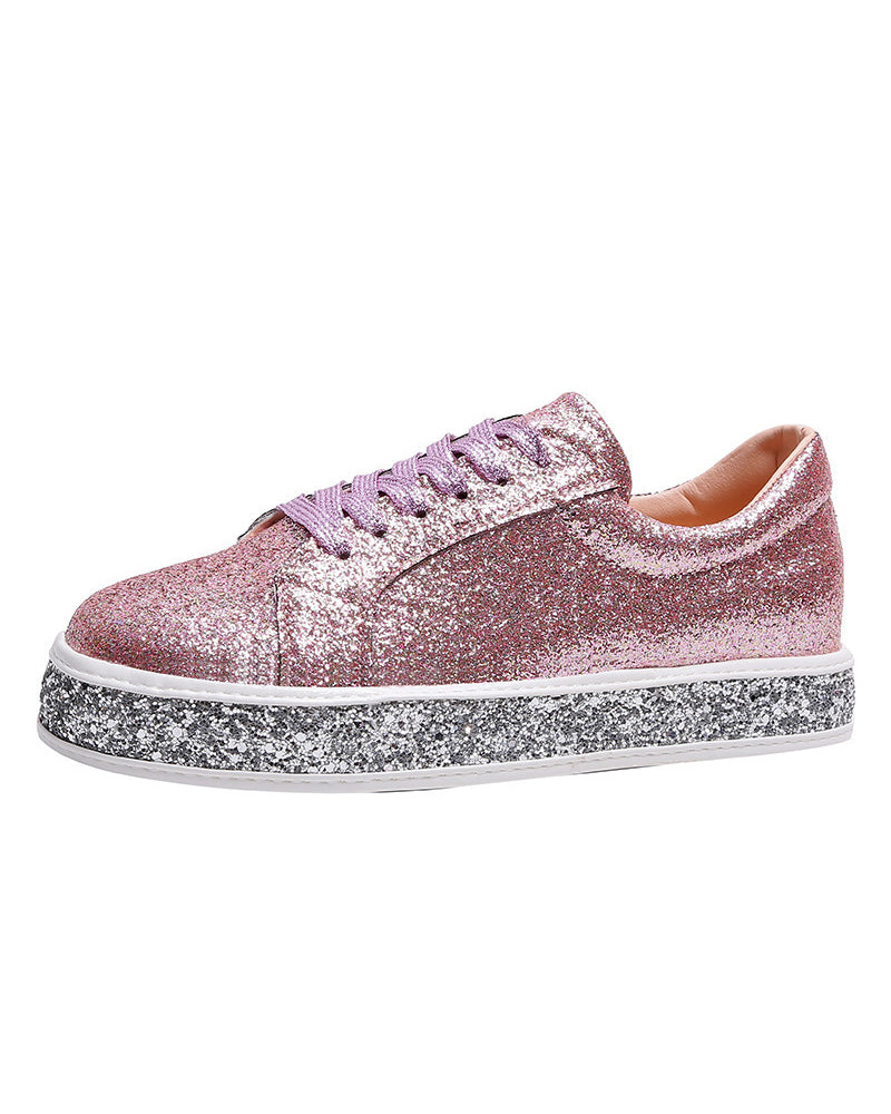 Stylish Platform Glitter Ladies Sneakers - Sienna-Silver-2.5-The Livary