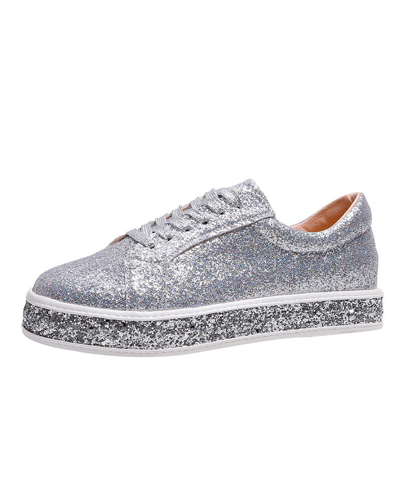 Stylish Platform Glitter Ladies Sneakers - Sienna-Silver-2.5-The Livary