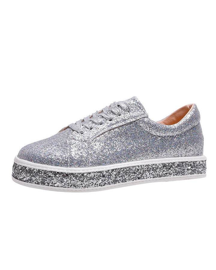Stylish Platform Glitter Ladies Sneakers - Sienna-Silver-2.5-The Livary