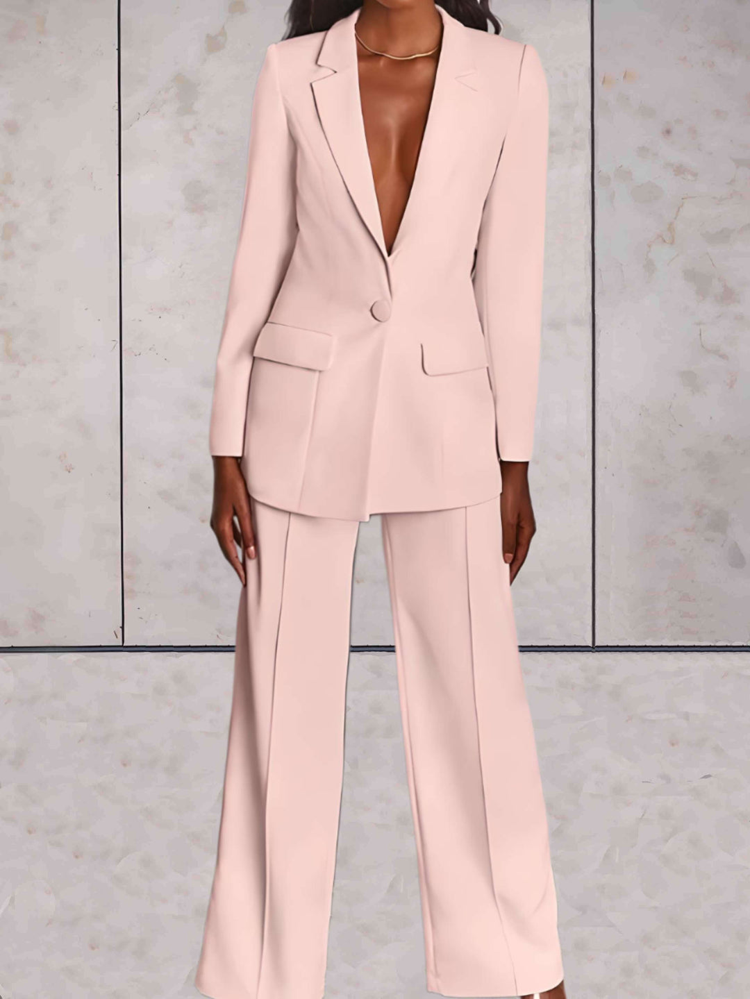 Ladies' business two-piece set with blazer & wide-leg trousers – Emilia-Pink-S-The Livary