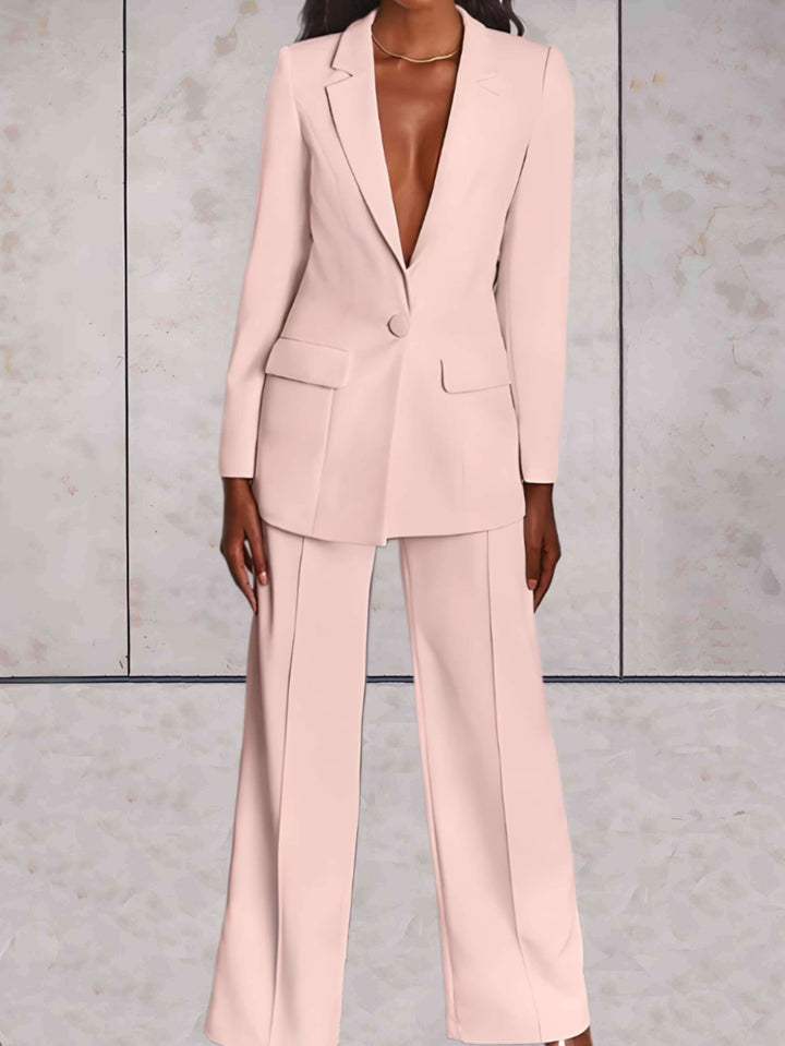 Ladies' business two-piece set with blazer & wide-leg trousers – Emilia-Pink-S-The Livary