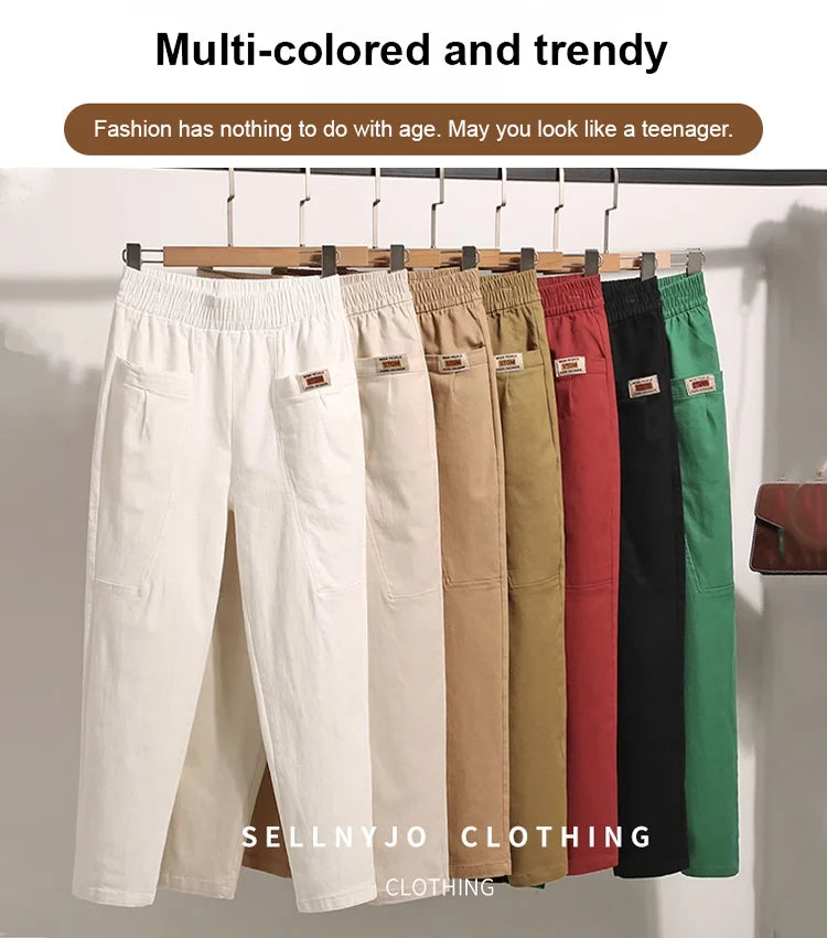 Light summer trousers made of cotton with stretch waistband – Linnea-Brick red-M-The Livary