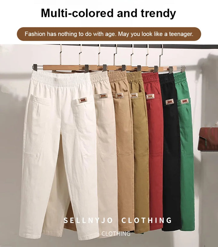 Light summer trousers made of cotton with stretch waistband – Linnea-Brick red-M-The Livary