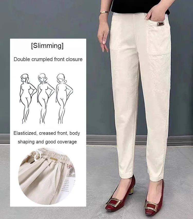 Light summer trousers made of cotton with stretch waistband – Linnea-Brick red-M-The Livary