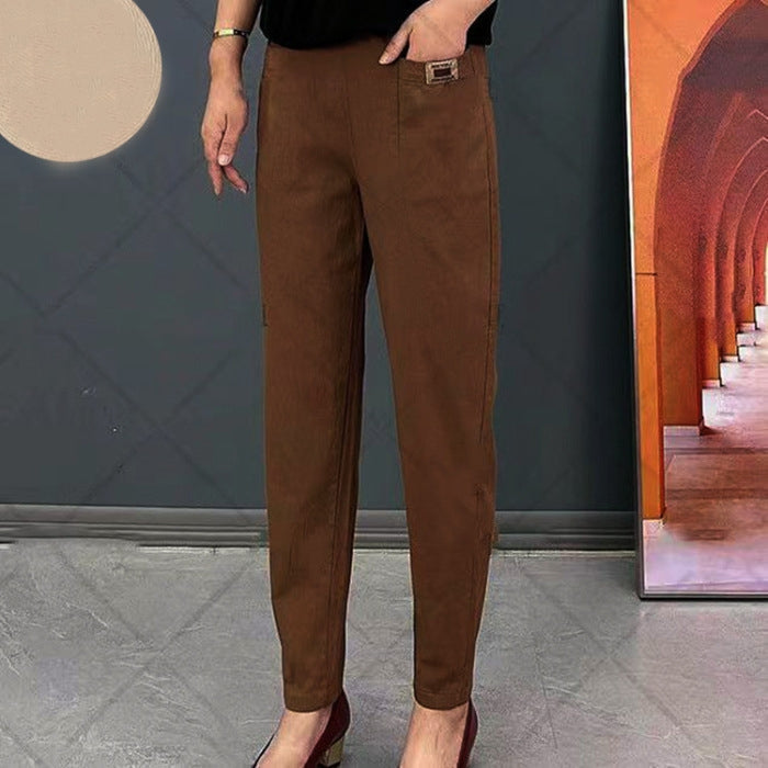 Light summer trousers made of cotton with stretch waistband – Linnea-Coffee brown-M-The Livary