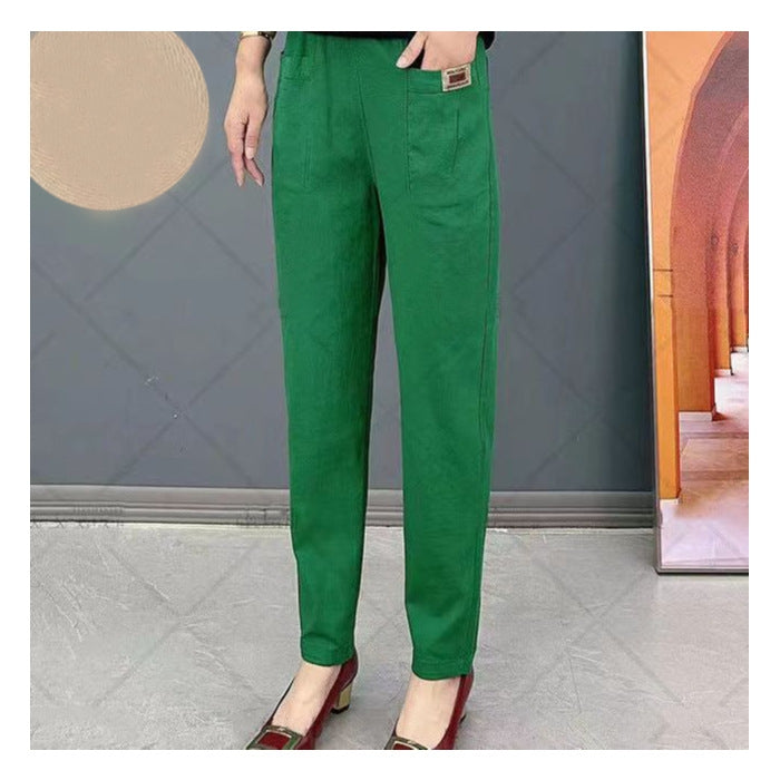 Light summer trousers made of cotton with stretch waistband – Linnea-Green-M-The Livary