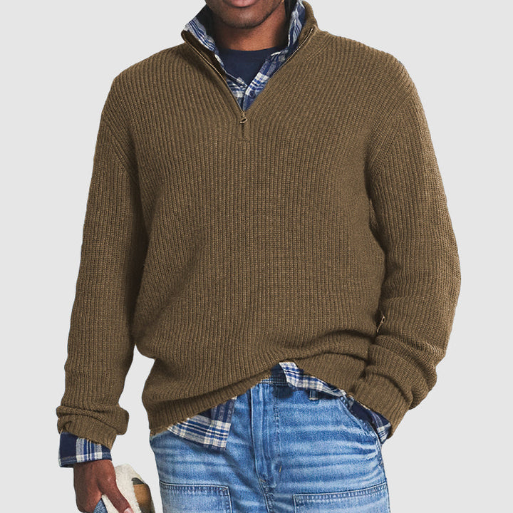 Comfortable Men's Sweater with Half Zip – Milan-Brown-S-The Livary