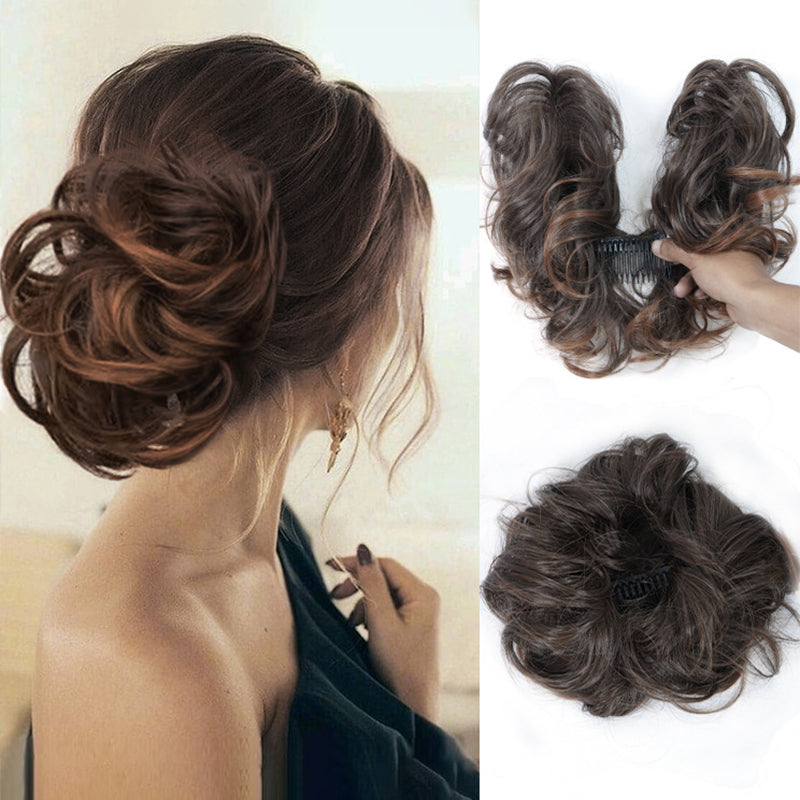 Messy Clip-in Bun with Side Clip – Elina-Brown-The Livary