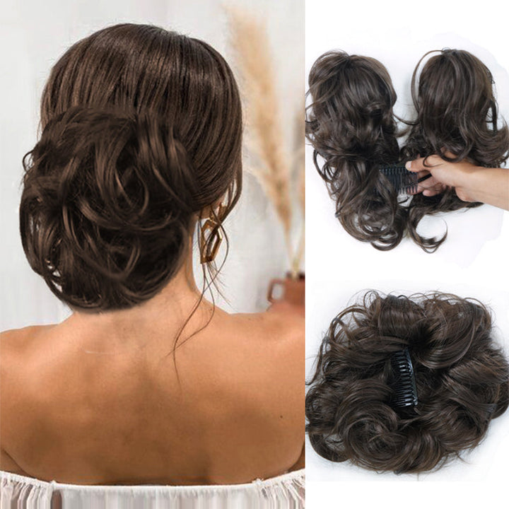 Messy Clip-in Bun with Side Clip – Elina-Dark brown-The Livary