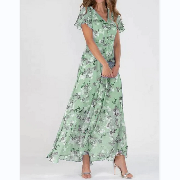 Flutter Sleeve Maxi Dress with Floral Print - Miranda-Green-S-The Livary