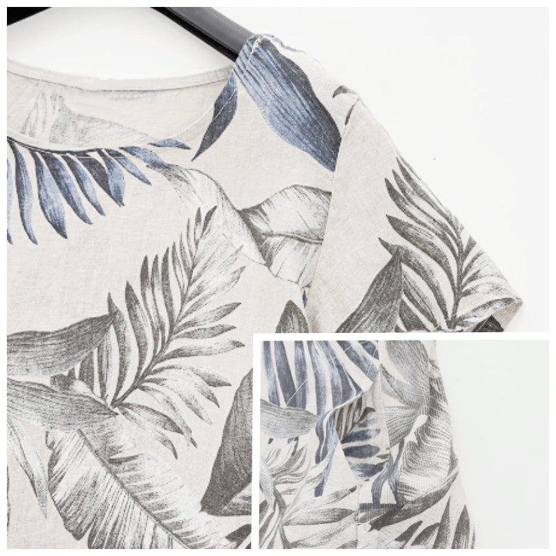 Botanical summer dress with round neck & floral A-line shape – Elvira-White-S-The Livary