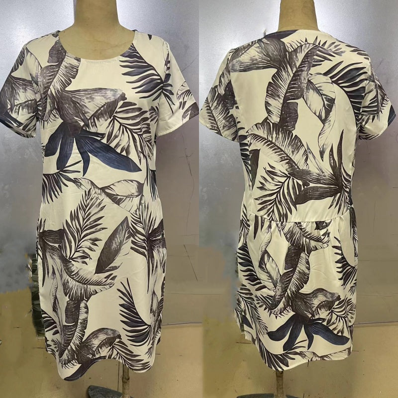 Botanical summer dress with round neck & floral A-line shape – Elvira-White-S-The Livary