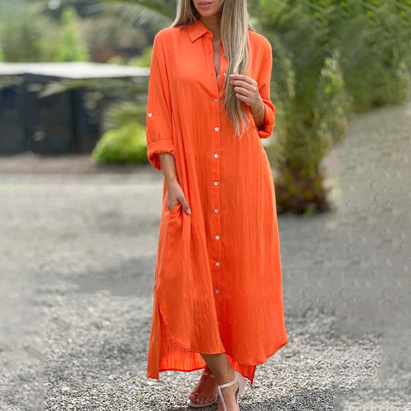 Airy polo shirt dress for women - Marlene-Orange-M-The Livary