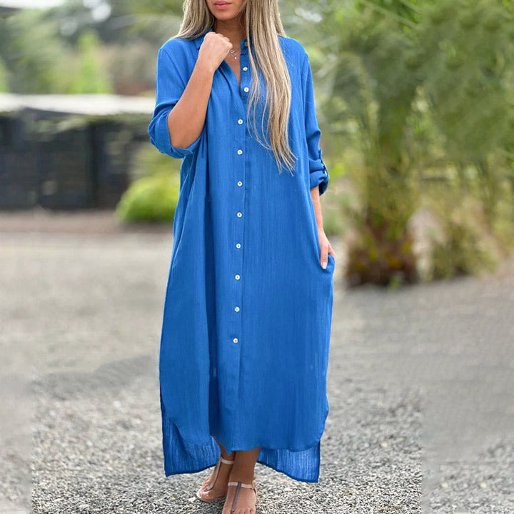 Airy polo shirt dress for women - Marlene-Blue-M-The Livary