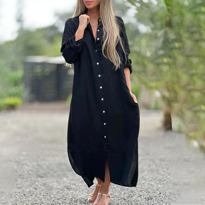 Airy polo shirt dress for women - Marlene-Black-M-The Livary