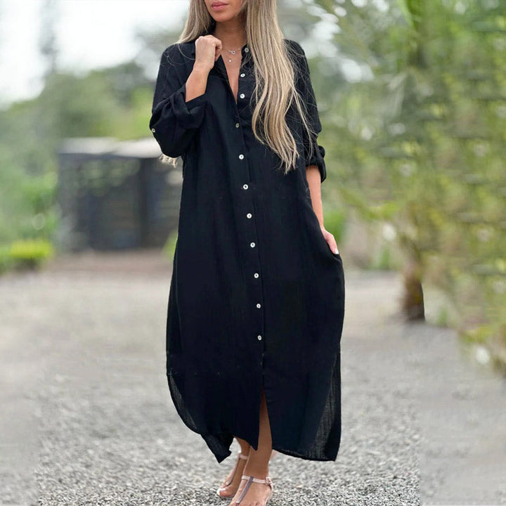 Airy polo shirt dress for women - Marlene-Black-M-The Livary