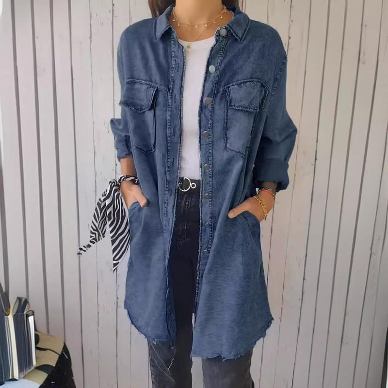 Comfortable Faux Denim Shirt - Sophie-Dark blue-M-The Livary