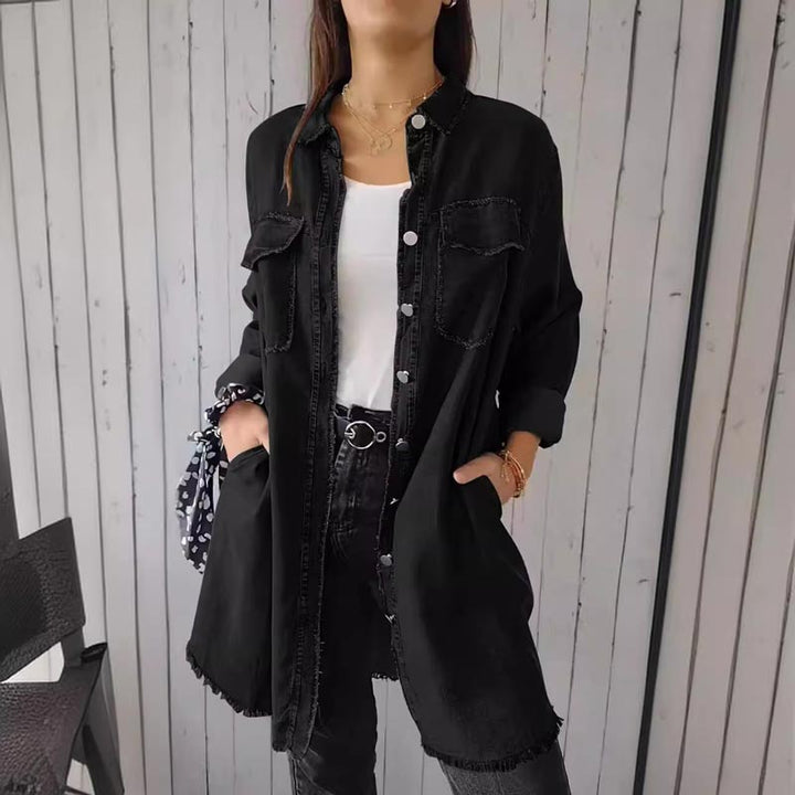 Comfortable Faux Denim Shirt - Sophie-Black-M-The Livary