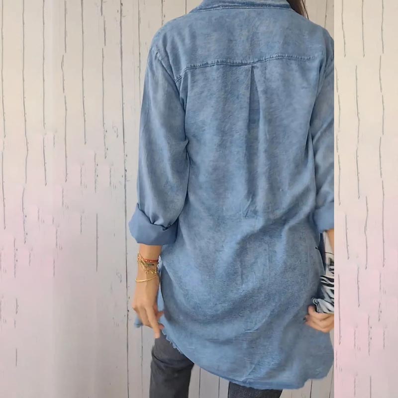 Comfortable Faux Denim Shirt - Sophie-Black-M-The Livary