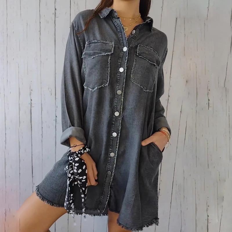 Comfortable Faux Denim Shirt - Sophie-Black-M-The Livary